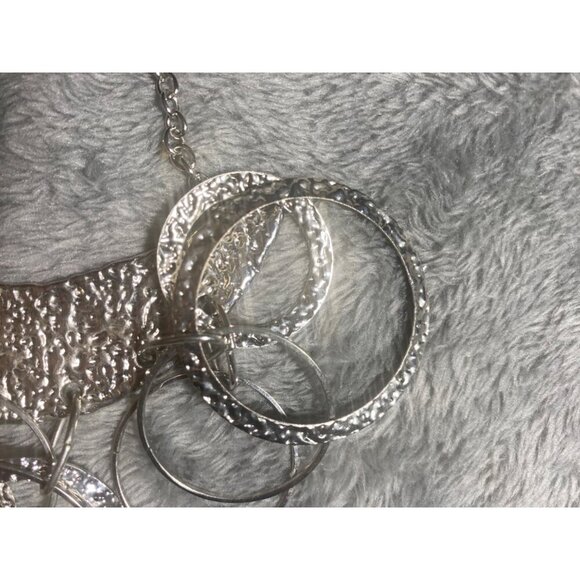 Womens Boho Chic Hammered Polished Silver tone Necklace 19" Layered - Picture 9 of 10